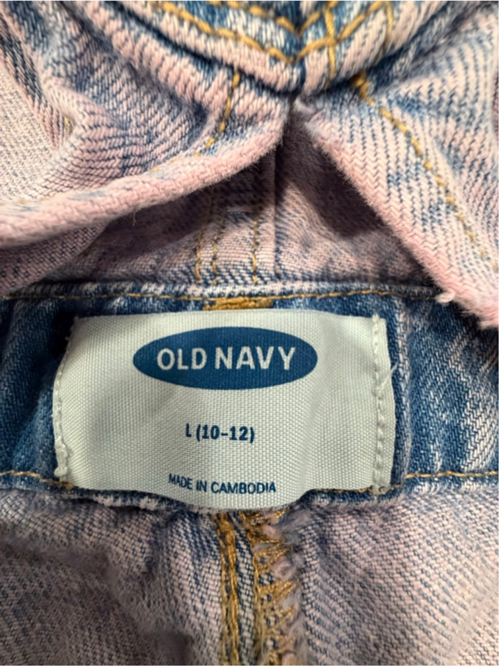 Old Navy Girls Denim Overall Dress Size L 10-12 Distressed Acid Wash Pink Tint - Picture 5 of 10